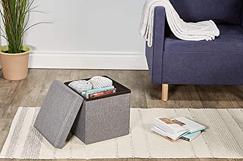 Image of ABTRIX WITH AB Fabric Folding Organizer Storage Ottoman Bench Footrest Stool Coffee Table Cube,Camping Fishing Toys Chest Stool,Quick&Easy Assembly,22L Capacity,Padded (30X30X30 Cm,Light Grey)