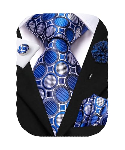 Image of Hi-Tie Men's Silk Ties Formal Woven Classic Necktie Pocket Square Cufflinks Lapel Pin Set Wedding Business
