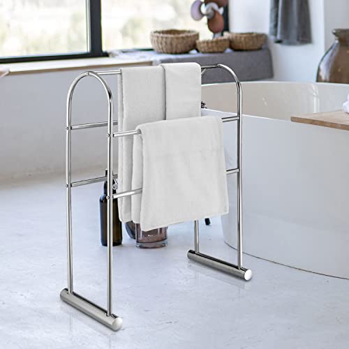 MyGift-32-Inch-Silver-Chrome-Plated-Metal-Freestanding-Bathroom-Towel-Holder-Stand-with-Arched-Design-with-2-Tier-Bar-Laundry-Room-Towel-Drying-Rack
