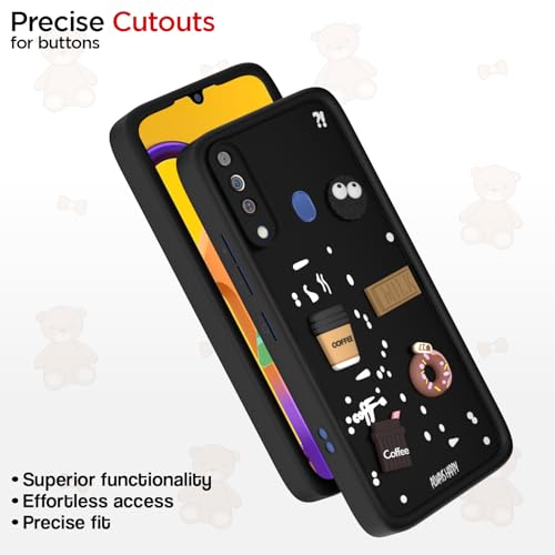 Image of Outlouders Back Cover for Samsung Galaxy M30 | 3D Cartoon Bear Cute Fun Silicone Full Body Protection Bumper Case (Black)