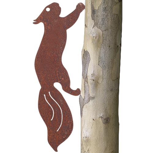 CREATCABIN 2 pz Scoiattolo in Metallo Decorazione Esterni Sagome Giardino Viti Scoiattolo Arrugginito Che Corre Animale Ferro Squisita Scultura Artistica Ornamento Giardino Esterno Albero 10x30x0.1cm