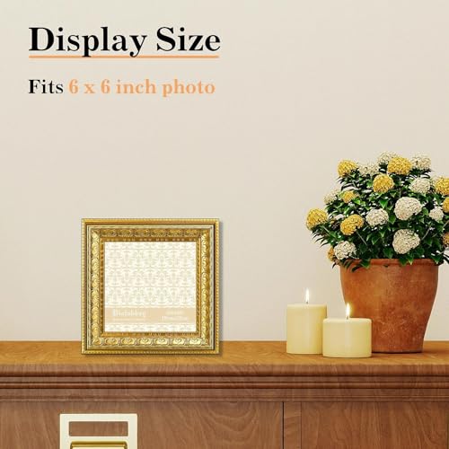 Image of VIOLABBEY 6x6 Picture Frame Gold, Vintage Photo Frame | Small Antique Ornate Frame, Square Frame for Wall or Tabletop Display,Classic Design for Home Office Decor