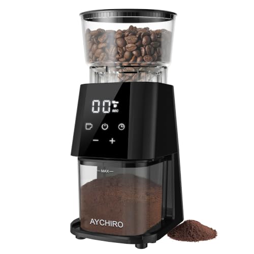 AYCHIRO Electric Burr Coffee Grinder, Conical Burr Grinder with Touch Screen, Coffee Grinder with 30 Grind Settings for Espresso, Drip Coffee & French Press, 2-12 Cups, Black