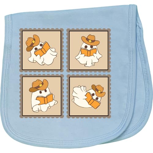 inktastic Halloween Ghost Cowgirl Reading Stamps Baby Burp Cloth Light Blue 4699a