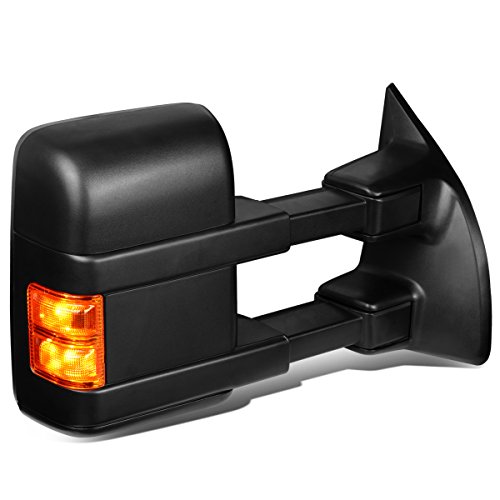 Image of Auto Dynasty Passenger Right Rear View Side Towing Mirror - Manual Telescoping | Power Adjust | Heated Glass | Amber LED Turn Signal - For Ford F250 F350 F450 F550 Super Duty 08-16, Texture Black