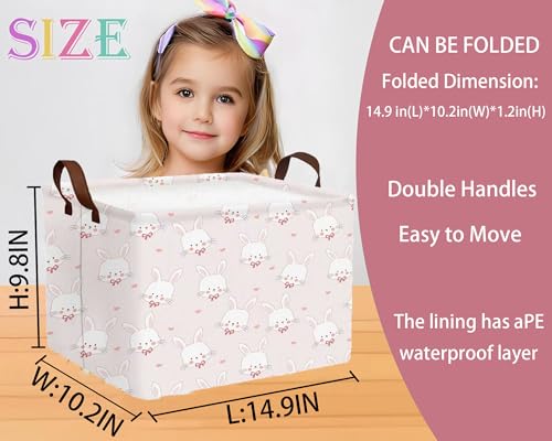 Image of Large Rectangular Easter Baskets Empty Waterproof Boy Toy Box Foldable Kid's Gifts Storage Bin Spring Room Decor(Pink Love Rabbit Head)