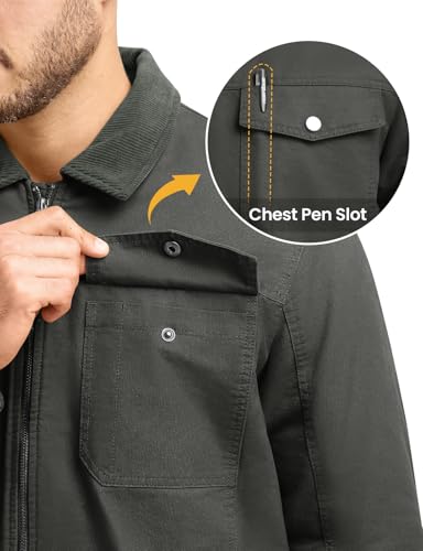 TBMPOY Men's Winter Canvas Jacket Thick Sherpa Fleece Lined Trucker Work Utility 5 Pockets Cotton Warm4