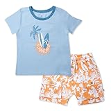 HonestBaby 2 Piece Baby Toddler Short Sleeve and Shorts Set for Girls, Boys, Unisex, Tropic Shadow White, 7 Years