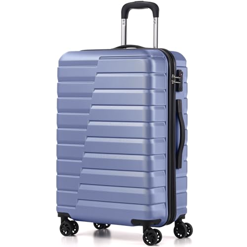 Coolife Medium Checked Luggage with Spinner Wheels Hardside Suitcase TSA Lock Telescopic Handle(Blue) blue Medium(24in)
