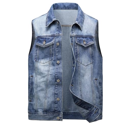 Image of Men's Denim Jacket Vintage-Inspired Jean Jacket with Multiple Pockets - Cotton Blend, Machine Washable