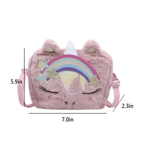 Cute Unicorn Crossbody Purse Pink Fluffy Satchel Shoulder Bag Animal Plush Messenger Bag Kawaii Purse Unicorn Gift2