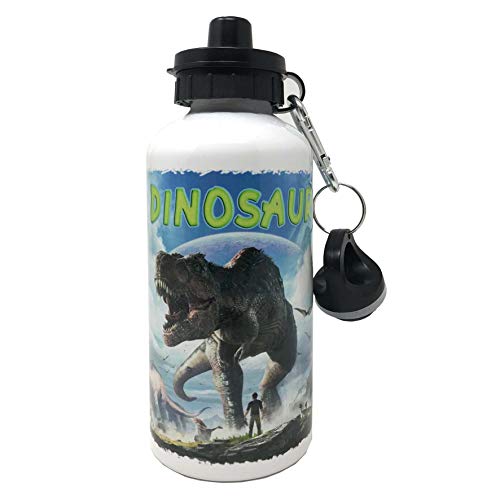 Botella de aluminio con mosquetón y cierre hermético, libre de sustancias nocivas - Capacidad 500 ml - Con dibujo simpático de dinosaurios (Mod. 1) Cover