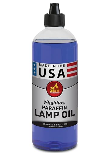 Ner Mitzvah Paraffin Lamp Oil - Blue Smokeless, Odorless, Clean Burning Fuel for Indoor and Outdoor Use with E-Z Fill Cap and Pouring Spout - 32oz