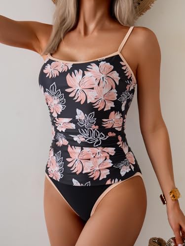Image of Eomenie Women's Tankini Swimsuits Two Piece Tummy Control Bathing Suit Color Block Slim Swimwear with High Waisted Bottom
