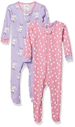 Gerber Baby Girls Organic 2 Pack Cotton Footed Pajamas, Reindeer, 3 Months