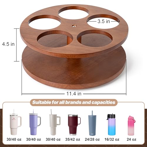 Image of MyLifeUNIT Water Bottle Organizer for Stanley Cups 40oz /30oz /20oz, 360 Rotating Wooden Tumbler Organizer, Stanley Cup Holder for Cabinet Storage (Brown)