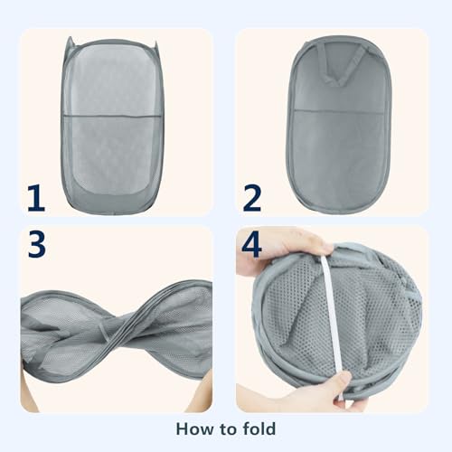 Image of Pop Up Laundry Hamper, Mesh Laundry Basket Collapsible, Foldable Hamper for Travel and Storage (Grey)