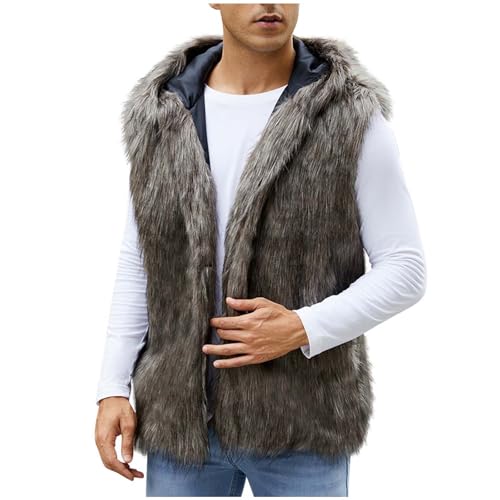 SYDUZAX Gilet en Fausse Fourrure Homme Veste à Capuche sans Manches Outwear Automne Hiver Manteau Homme Chaud Gilets Grande Taille Casual Cardigan...