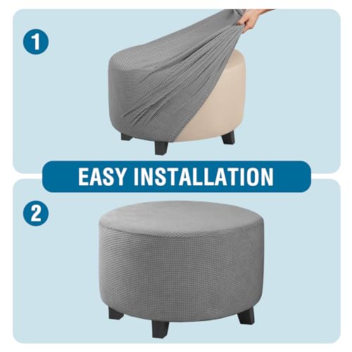 Image of H.VERSAILTEX Ottoman Cover Stretch Ottoman Slipcover Round Ottoman Storage Cover Folding Stool Covers Furniture Protector Cover for Footrest Ottoman Fit Dia 20 inch - 23 inch,Dove