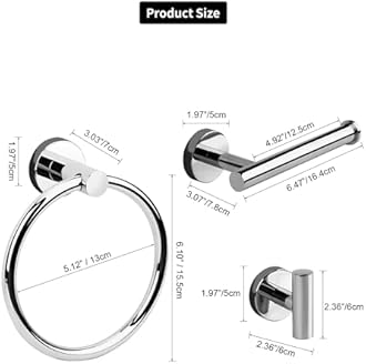 4-Piece Polished Chrome Bathroom Hardware Set - Toilet Paper Holder and Hand Towel Holder, Towel Ring Wall Mounted, Stainless Steel Accessories Set - Silver