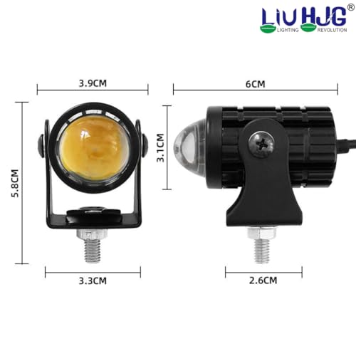 Image of LIU HJG Mini U10 18W LED Fog Light | Dual Beam Yellow /White with Red Devil Eye DRL | Universal Fit Fog Lamp for Bike & Car | Compact Waterproof 10V-80V Driving Headlight (Pack of 1)