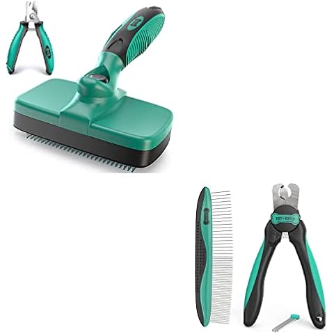 Ruff 'N Ruffus Self-Cleaning Slicker Brush + Nail Clippers with Pet Comb Cover