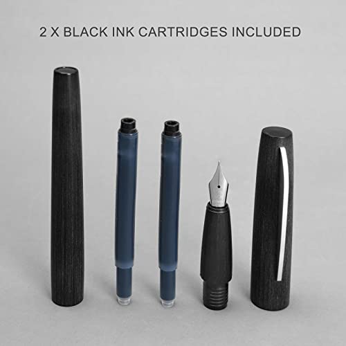 Kaco Edge Fountain Pen, Schmidt Extra Fine Nib With 2 Large Capacity Black Ink Cartridges In Gift Box Set (Matte Black/Silver Clip) (Extra Fine Nib) #TOP2
