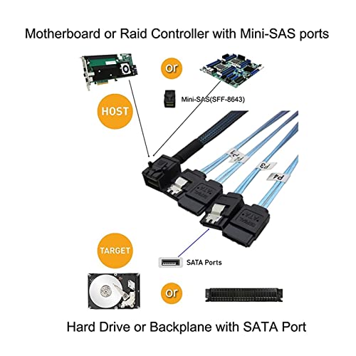 Cable Interno HD Mini SAS 12G SFF-8643 a 4 SATA 0.25m miniatura 5