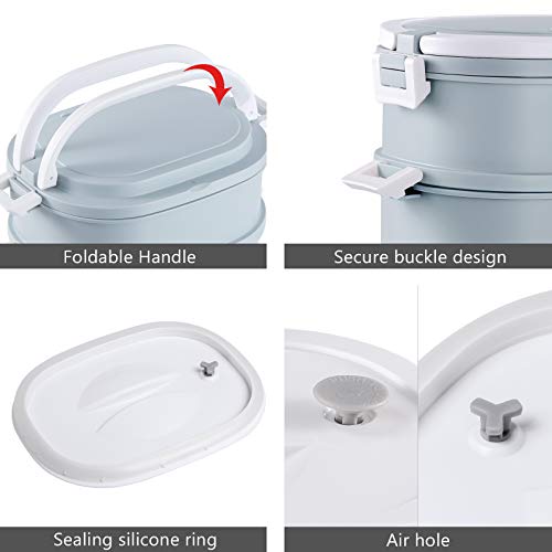 Slaipo Stackable Adult Lunch Box, Leak-Proof Bento Box For Kids, Stainless Steel Lunch Container With Insulated Lunch Bag Fork Spoon, Portable Lunch Kit For Student(3 Tiers, Blue) #TOP4