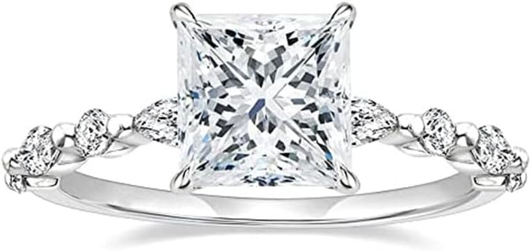 JerMrasra 1.5CT 925 Sterling Silver Engagement Rings Radiant Cut Solitaire Cubic Zirconia CZ Wedding Promise Rings for Her Wedding Band Eternity Ring for Women Size 6-10（9）