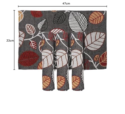 Image of Black Leaves Eco-Friendly Cotton Dining Table mats - Reusable, Machine Washable, Everyday Use Black Rectangular Placemats, Set of 4 (33x47 cm)