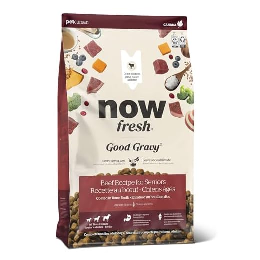 Now Fresh Good Gravy Premium Dry Senior Dog Food with Grass-Fed Beef & Ancient Grains, Healthy Kibble Coated in Bone Broth – Just Add Water to Moisten, Made with Real Red Meat, 3.5 lb Bag