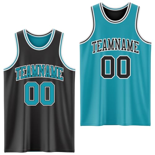 Custom Novelty Reversible Basketball Team Jerseys Teal and Black, Design Your Own Sportswear...