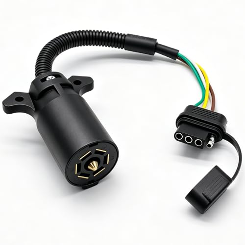 Image of 7 Pin Trailer Plug,7 Way to 4 Way Trailer Plug Adapter,7 Pin to 4 Pin Trailer Adapter,7 Way Blade to 4 Way Flat Plug Connector