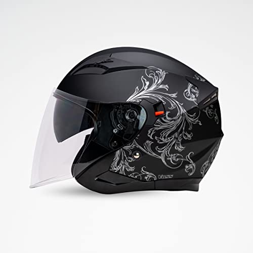 Voss Helmets 310 Three Quarter 3/4 Dual Lens Motorcycle Helmet. Matte Black Silver Eden. Xs. Dot Certified. #TOP6