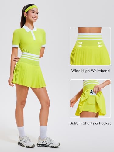 Image of Tennis Skirt Sets for Women Zipper Color Block High Waisted Golf Polo Two Piece Skirt Set Women 2 Piece Outfits