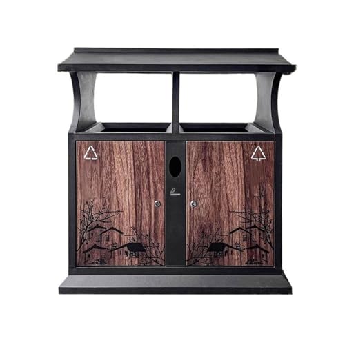 WQQYU6HKF Cubo de Basura para Exteriores Grande Papelera de Exterior China imitación Madera, Estilo Retro, Metal y con Doble Caja Clasificación Patio Papelera
