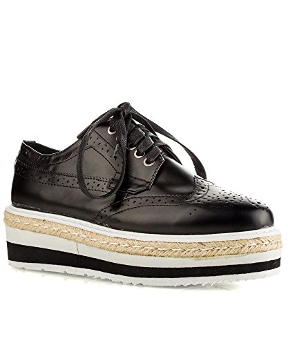 RF ROOM OF FASHION Women's Fashion Metallic Saddle Shiny Lace Up Flatform Oxford Shoes