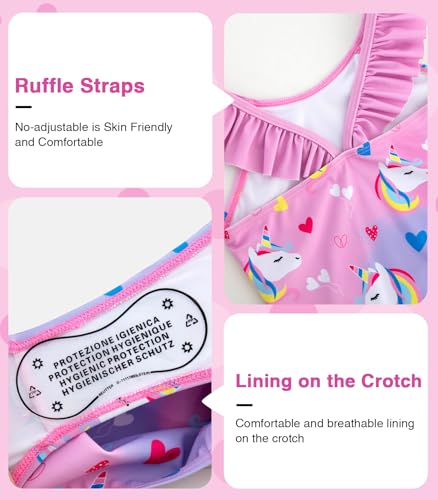 Image of DAXIANG Girls Ruffles One Piece Swimsuits Quick Dry Beach Sport Swimwear Toddler Kids Mermaid Unicorn Bathing Suit 4-10 Years
