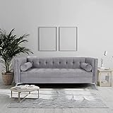 Velvet Tufted Sofa, Mid-Century Couch Modern Upholstered Button Loveseat wth 2 Round Pillows and Met