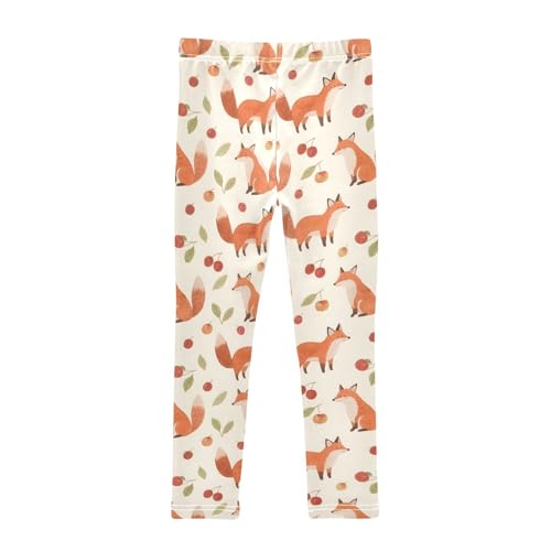 Watercolor Fox Cherry Girls Leggings Soft Stretch Workout Yoga Dance Pants for Kids Casual Tights2