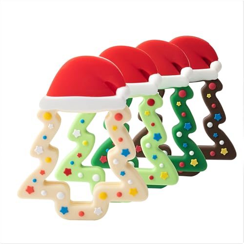 Image of Jimibaby Silicone Christmas Teether, The First Christmas Holiday Teething Toy for Baby Boys and Girls, Ideal Christmas Stocking Stuffer, Comes with Gift Package (Christmas Hat) (Matcha)