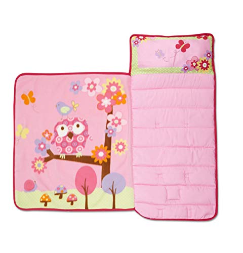 Funhouse Woodland Kids Nap Mat Set – Includes Pillow and Fleece Blanket – Cute Owl Design - Great for Girls Napping during Daycare, Preschool, or Kindergarten - Fits Toddlers and Young Children