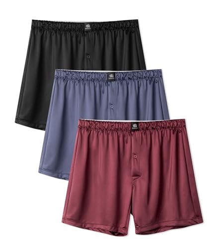 DAVID ARCHY Men's Stretch Satin Boxers, Silk-Like Feel for Sleep, 3/5 Pack