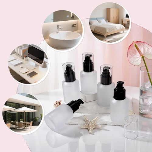 Image of Segbeauty 2oz Frosted Glass Lotion Bottle for Travel, 5pcs Matte Translucent Empty Pump Bottle for Hair Oils, 60ml Travel Size Liquids Container, Refillable Cream Dispenser, Essential Oil Bottle