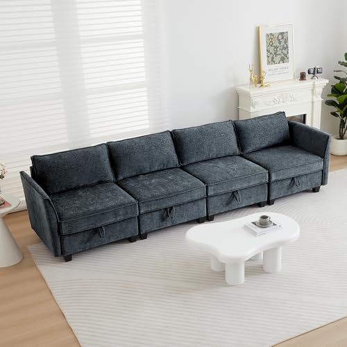 Image of ORRD Modular Sectional Sofa, Convertible Couch with Storage, 4 Seater Sofa Modular with Reversible Chaise for Living Room, Office (Blue Grey)