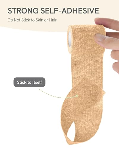 Image of FriCARE Self Adhesive Bandage Wrap, Medical Tape in First Aid Kit, Tan | Elastic Cohesive Bandages for Sports /Vet /Wrist Ankle Wounds, 2 Inches X 5 Yards, Latex-free 6 Rolls