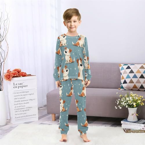 Long Sleeve Pajama Set for Girls Boys Kids,Cute Puppy Pattern Print Comfy Nightwear Soft Loungewear,Family Matching PJs Underwear Set 6T4