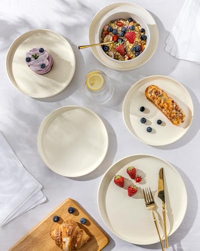 Image of TheTerra Ceramic Dinnerware Sets for 4, 12 Pieces Porcelain Lightweight Plates and Bowls Sets, Scratch Resistant Dish Set, Oven & Microwave & Dishwasher Safe, Ivory Speckled