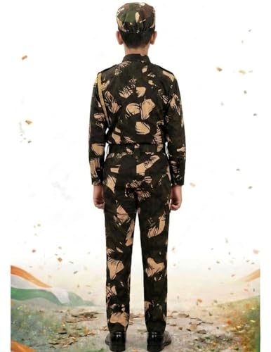 Image of BookMyCostume Cotton Indian para Military with Whistle Special Forces Professional Commandos Camouflage Print Kids Fancy Dress Costume 12-13 Years